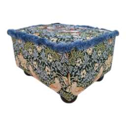 William Morris Strawberry Thief Tapestry Fabric Footstool With Contrast Trim Mahogany Feet - thumbnail 3
