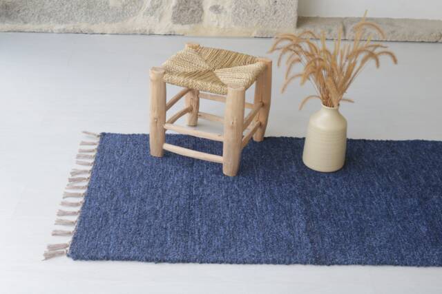Medium Navy Blue Rug, Kitchen Bedroom Bathroom Dark Farmhouse Decor, Cotton Ecological Rug Handmade - image 1