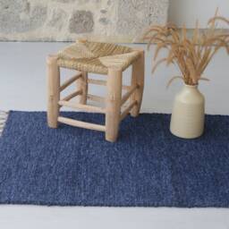 Medium Navy Blue Rug, Kitchen Bedroom Bathroom Dark Farmhouse Decor, Cotton Ecological Rug Handmade - thumbnail 2