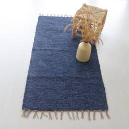 Medium Navy Blue Rug, Kitchen Bedroom Bathroom Dark Farmhouse Decor, Cotton Ecological Rug Handmade - thumbnail 3
