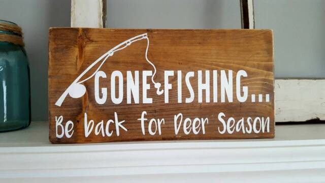 Gone Fishing Reclaimed Wood Sign - Rustic Painted Decor Wooden Wall Art Gift For Hunters Funny - image 1