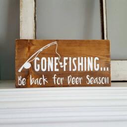 Gone Fishing Reclaimed Wood Sign - Rustic Painted Decor Wooden Wall Art Gift For Hunters Funny - thumbnail 3