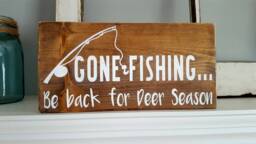 Gone Fishing Reclaimed Wood Sign - Rustic Painted Decor Wooden Wall Art Gift For Hunters Funny - thumbnail 1
