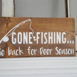 Gone Fishing Reclaimed Wood Sign - Rustic Painted Decor Wooden Wall Art Gift For Hunters Funny - thumbnail 2