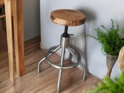 Industrial Stool/Seating With Adjustable Wooden Seat - thumbnail 1