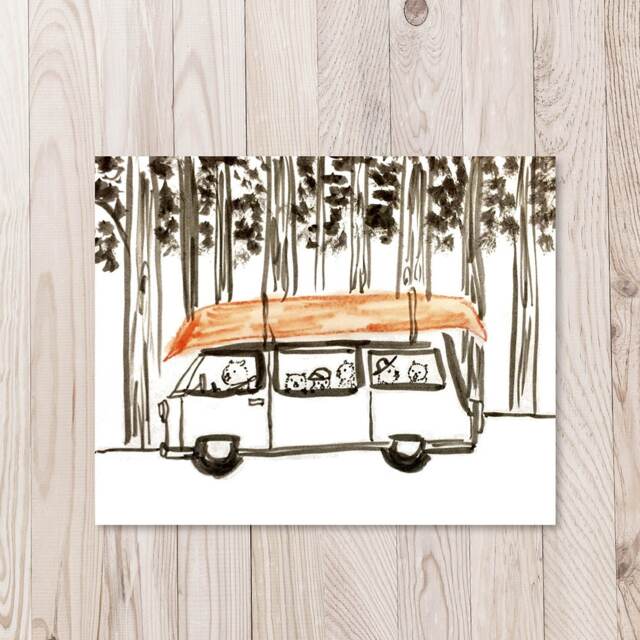 Beaver Family Art Print - Camping Trip Illustration, Animal Wall Art, Kayaking Road Trip, Minivan, Rv Camper Artwork - image 1