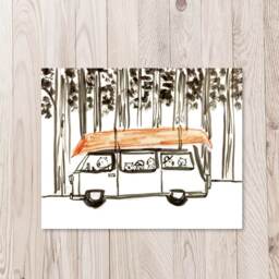 Beaver Family Art Print - Camping Trip Illustration, Animal Wall Art, Kayaking Road Trip, Minivan, Rv Camper Artwork - thumbnail 1