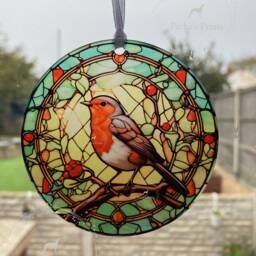 stained Glass Acrylic Robin Sun Catcher, When Robins Are Near, Robin Gifts, Christmas Tree Decoration, Window Hanging, Memorial - thumbnail 2