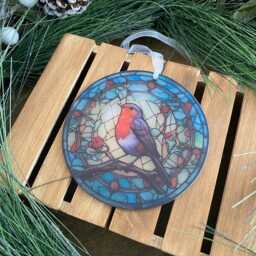 stained Glass Acrylic Robin Sun Catcher, When Robins Are Near, Robin Gifts, Christmas Tree Decoration, Window Hanging, Memorial - thumbnail 4
