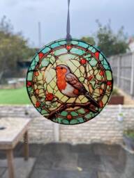 stained Glass Acrylic Robin Sun Catcher, When Robins Are Near, Robin Gifts, Christmas Tree Decoration, Window Hanging, Memorial - thumbnail 1