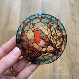 stained Glass Acrylic Robin Sun Catcher, When Robins Are Near, Robin Gifts, Christmas Tree Decoration, Window Hanging, Memorial - thumbnail 3