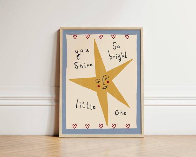 You Shine Bright Print, Star Nursery Illustration Wall Art, Boho Decor, Kids Room, Cute Unframed - image 1