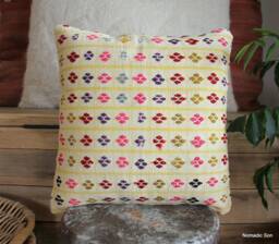 Vintage Handwoven Kilim Cushion Cover - Cream & Yellow Floral Motifs