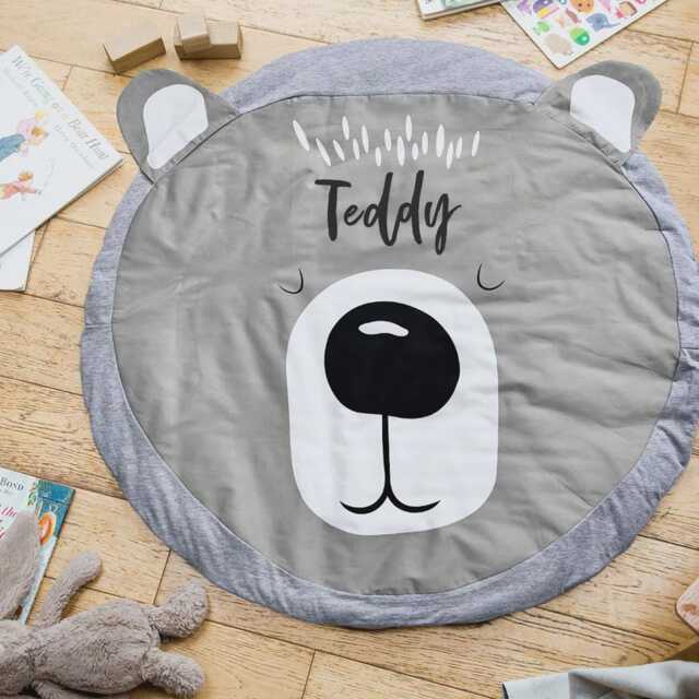 Personalised Bear Baby Playmat - Soft Cotton Quilted Tummy Time Mat - image 1