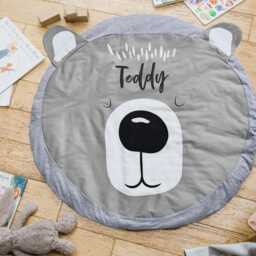 Personalised Bear Baby Playmat - Soft Cotton Quilted Tummy Time Mat
