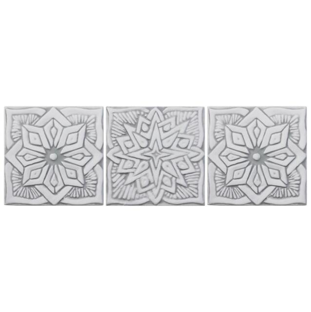 3 Handmade Tiles Indoor/Outdoor Wall Art , White & Grey - 15cm/5.9 - image 1