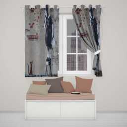 Schoolgirl Standing On Stool With Small Rat Stencil Elegant Design For Home Decor Readymade Eyelet Ring Top Thermal 100% Blackout Curtains - thumbnail 2