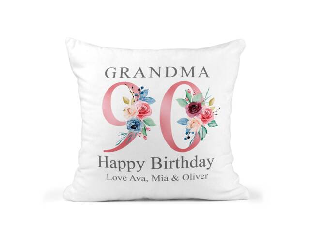 90Th Birthday Gift For Women, Personalised Cushion/Pillow Nanny With Kids Names, Floral Design, Grandma, Gran, 1931 - image 1