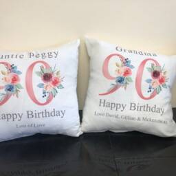 90Th Birthday Gift For Women, Personalised Cushion/Pillow Nanny With Kids Names, Floral Design, Grandma, Gran, 1931 - thumbnail 2