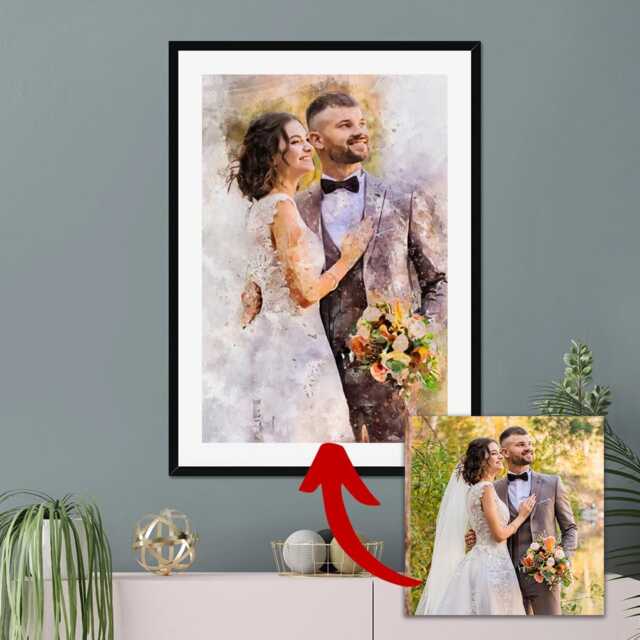 Personalized Wedding Photo To Watercolour Art Print Custom Couple Portrait - image 1