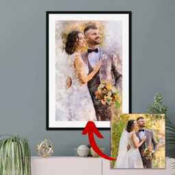 Personalized Wedding Photo To Watercolour Art Print Custom Couple Portrait - thumbnail 1