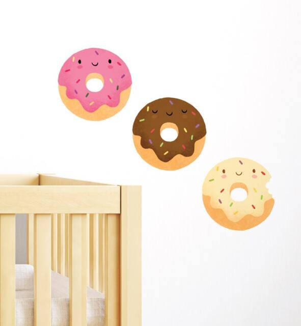Happy Donuts - Set Of 6 Wall Sticker Decal - Illustration Stickers, Animals Decals, Home Decor, Art