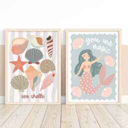 Set Of 2 Sea Prints, Shell Print, Mermaid Under The Ocean Bedroom Shells Teen Decor - thumbnail 3