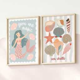 Set Of 2 Sea Prints, Shell Print, Mermaid Under The Ocean Bedroom Shells Teen Decor - thumbnail 2