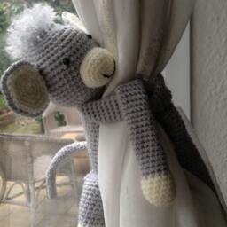 A Pair Of Crochet Monkey Curtains Tie Backs With Longer Arms, Blackout Ties, Nursery Curtains, Decoration, Decor - thumbnail 2