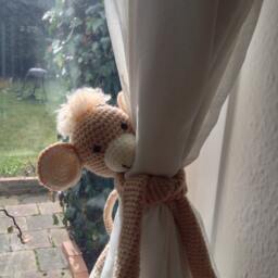 A Pair Of Crochet Monkey Curtains Tie Backs With Longer Arms, Blackout Ties, Nursery Curtains, Decoration, Decor - thumbnail 4