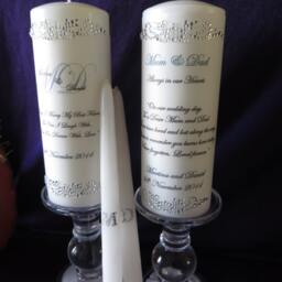 Personalized Wedding Unity Candle Set Rhinestone Memorial Candles - thumbnail 2
