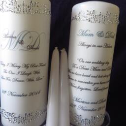 Personalized Wedding Unity Candle Set Rhinestone Memorial Candles - thumbnail 3