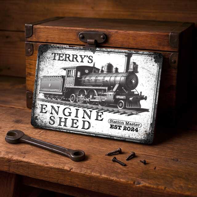 Personalised Steam Train Sign Vintage Style Metal Wall Art - image 1