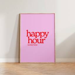 Retro Wall Print, Happy Hour Poster, Decor, Funny Quote Typographic Kitchen Art - thumbnail 2