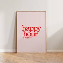 Retro Wall Print, Happy Hour Poster, Decor, Funny Quote Typographic Kitchen Art - thumbnail 3