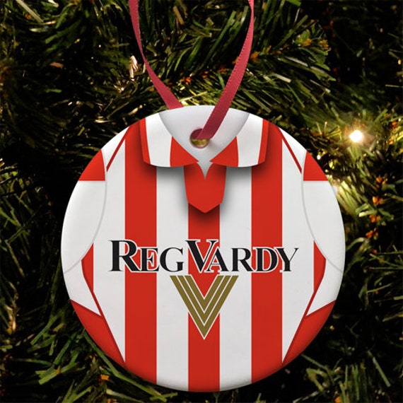 Sunderland Home 2002 Retro Shirt Kit Christmas Tree Decoration Bauble Flat Ceramic Great Gift