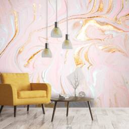 Pink Marble Wallpaper, Gold Swirl, Abstract Wall Mural - Peel & Stick - thumbnail 2