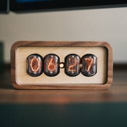 Nixie Tube Clock Walnut & Maple, Retro Modern Desk Clock, Made in Usa - thumbnail 2