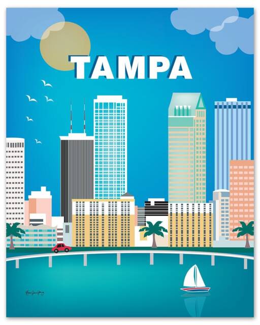 Tampa Print, Tampa Wall Art, Florida Skyline, Loose Petals Vertical Print, Office Artwork, Fl - Style E8-O-Tam - image 1