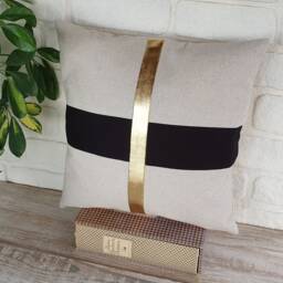 Color Block Pillow Cover Gold Faux Leather, Black Fabric, Linen - thumbnail 2