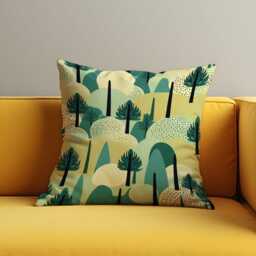 Abstract Forest Cushion Cover, Modern Green Tree & Hills Landscape Pillow Nature Inspired Or Scandinavian Decor - thumbnail 2