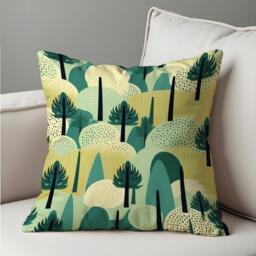 Abstract Forest Cushion Cover, Modern Green Tree & Hills Landscape Pillow Nature Inspired Or Scandinavian Decor - thumbnail 1