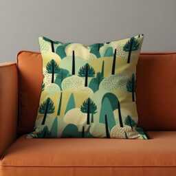 Abstract Forest Cushion Cover, Modern Green Tree & Hills Landscape Pillow Nature Inspired Or Scandinavian Decor - thumbnail 3