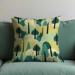 Abstract Forest Cushion Cover, Modern Green Tree & Hills Landscape Pillow Nature Inspired Or Scandinavian Decor - thumbnail 4