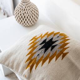 Zapotec Woven Wool Cushion, Decorative Throw Pillow, Mexican Textile Handwoven Pillow, Boho Throw Pillow - thumbnail 3