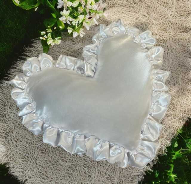 White Satin Frilled Heart Pillow Cushion With Ruffles Handmade Valentine Gift Small & Large Sizes - 24 Colours - image 1
