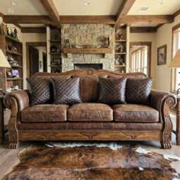 Handmade Leather Cushion Cover - Genuine Diamond Stitch Walnut Various Sizes - thumbnail 2