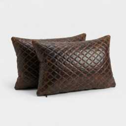 Handmade Leather Cushion Cover - Genuine Diamond Stitch Walnut Various Sizes - thumbnail 4