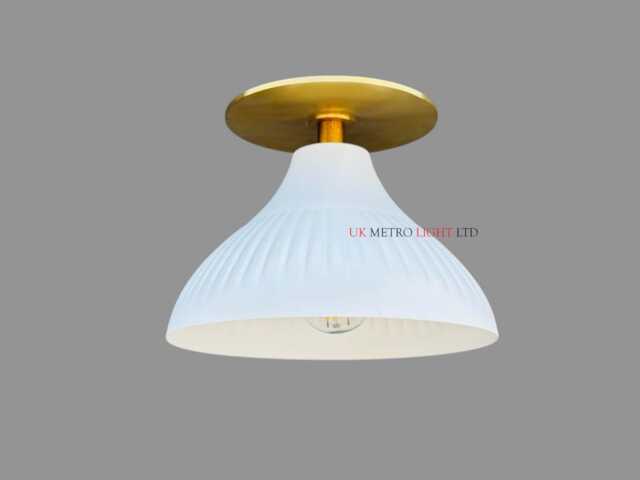 Modern Brass Flush Mount Light - White Minimalist Ceiling Fixture - image 1