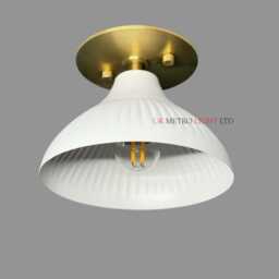 Modern Brass Flush Mount Light - White Minimalist Ceiling Fixture - thumbnail 2
